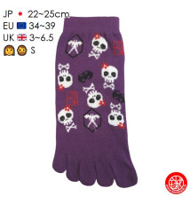 Socquettes à 5 doigts japonaises S CRâNES KAWAii violettes (extensible t34 à t39) h22cm