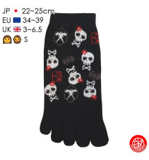 Socquettes à 5 doigts japonaises S CRâNES KAWAii noires (extensible t34 à t39) h22cm