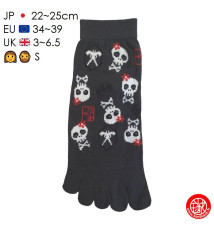 Socquettes à 5 doigts japonaises S CRâNES KAWAii gris foncé (extensible t34 à t39) h22cm