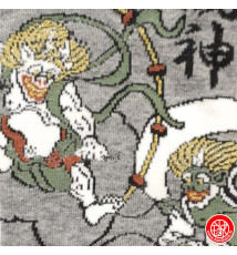 Tabi (M) Socquettes à orteil japonaises RAiJiN et FUJiN, Dieux du Tonnerre et du Vent, grises (extensible t39 à t44)