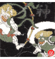 Tabi (M) Socquettes à orteil japonaises RAiJiN et FUJiN, Dieux du Tonnerre et du Vent, bleu nuit (extensible t39 à t44)