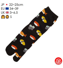 Tabi Socks (S) Chaussettes à orteil japonaises SUShiS et MAKiS Noires (Taille extensible de 34 à 39)