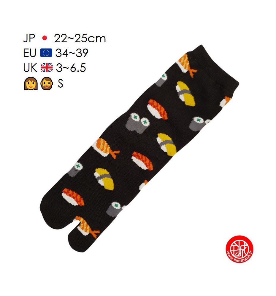 Tabi Socks (S) Chaussettes à orteil japonaises SUShiS et MAKiS Noires (Taille extensible de 34 à 39)