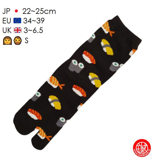 Tabi Socks (S) Chaussettes à orteil japonaises SUShiS et MAKiS Noires (Taille extensible de 34 à 39)