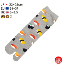 Tabi Socks (S) Chaussettes à orteil japonaises SUShiS et MAKiS Grises (Taille extensible de 34 à 39)