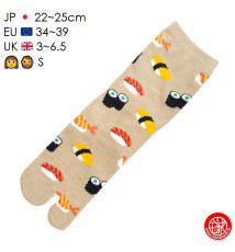 Tabi Socks (S) Chaussettes à orteil japonaises SUShiS et MAKiS Brun (Taille extensible de 34 à 39)