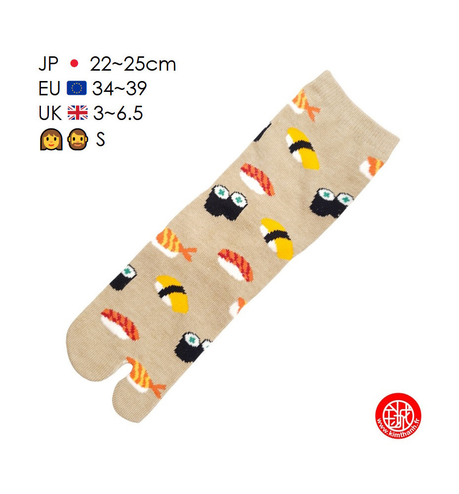 Tabi Socks (S) Chaussettes à orteil japonaises SUShiS et MAKiS Brun (Taille extensible de 34 à 39)