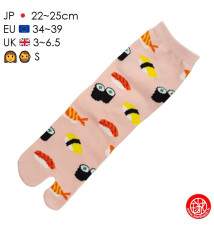 Tabi Socks (S) Chaussettes à orteil japonaises SUShiS et MAKiS Roses (Taille extensible de 34 à 39)
