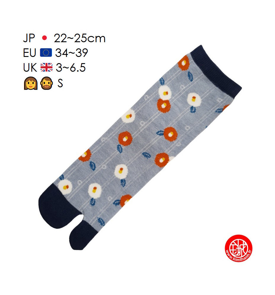 Tabi Socks (S) Chaussettes à orteil japonaises CAMéLiAS Bleues (extensible t34 à t39)