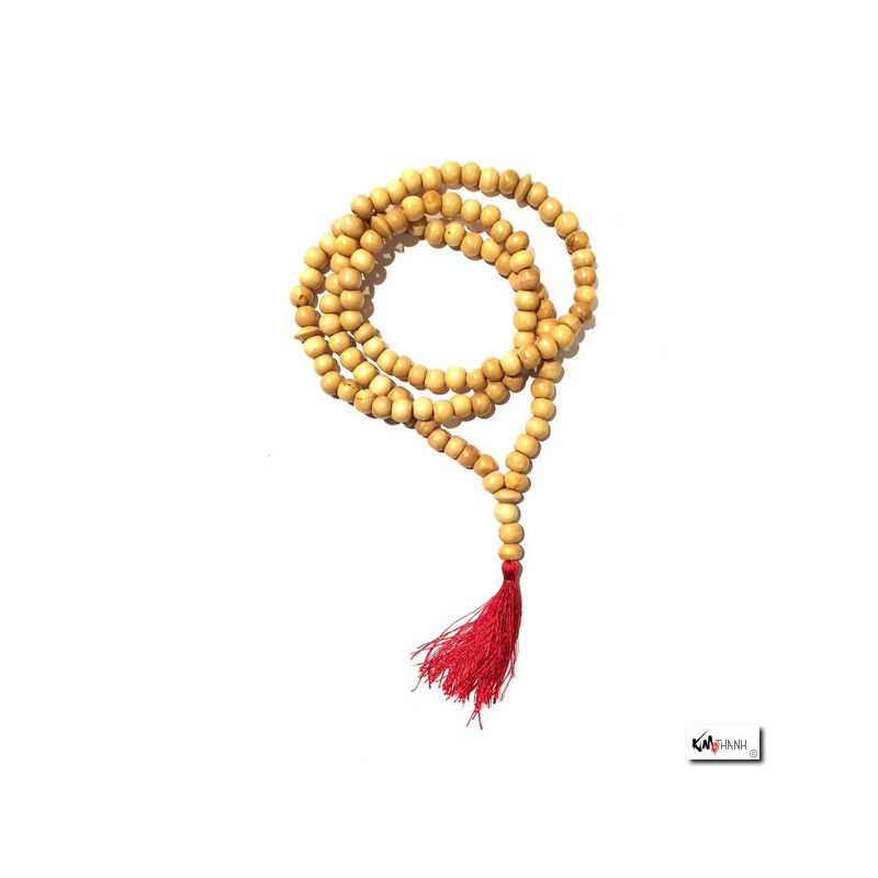 Collier m?l? en bois clair 108 perles de 12mm