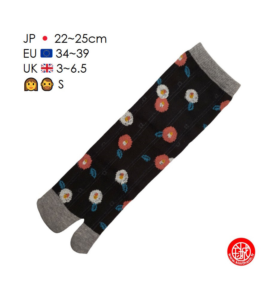 Tabi Socks (S) Chaussettes à orteil japonaises CAMéLiAS Noires (extensible t34 à t39)