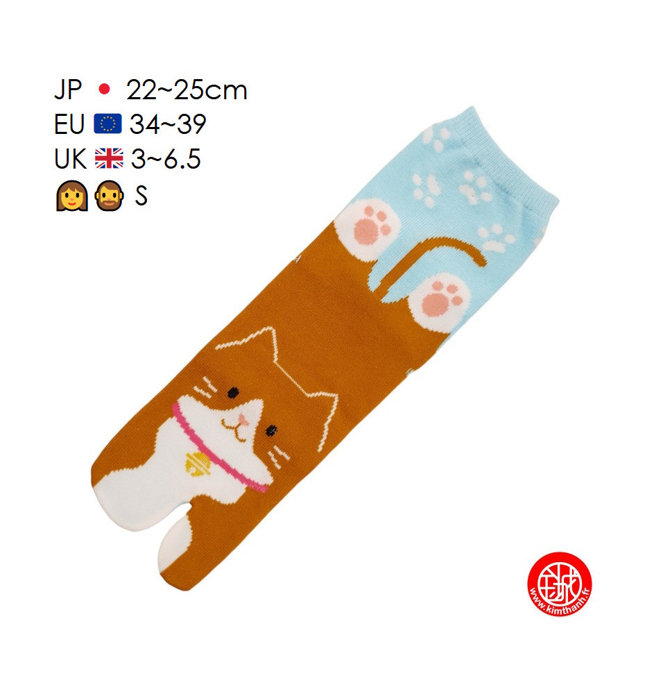 Tabi Socks (S) Chaussettes à orteil japonaises MANEKi SMiLE Bleu Clair (Taille extensible de 34 à 39)