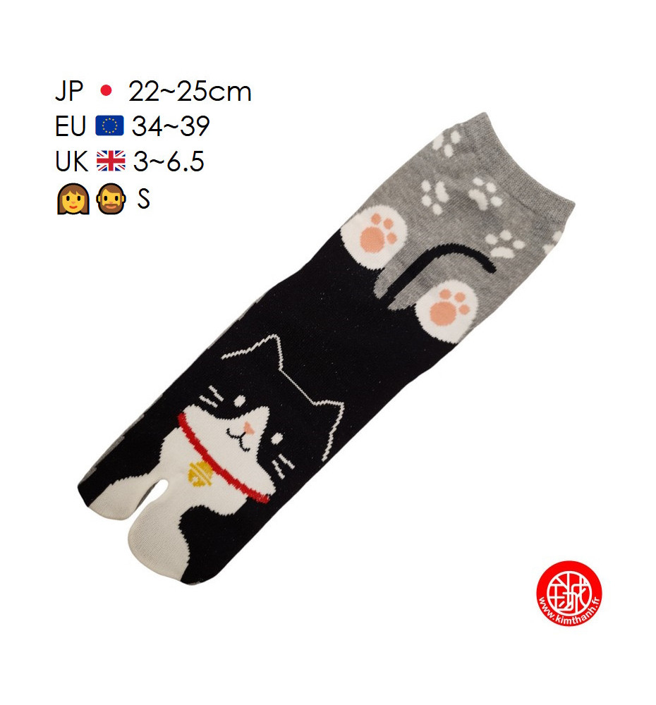 Tabi Socks (S) Chaussettes à orteil japonaises MANEKi SMiLE Grises (Taille extensible de 34 à 39)
