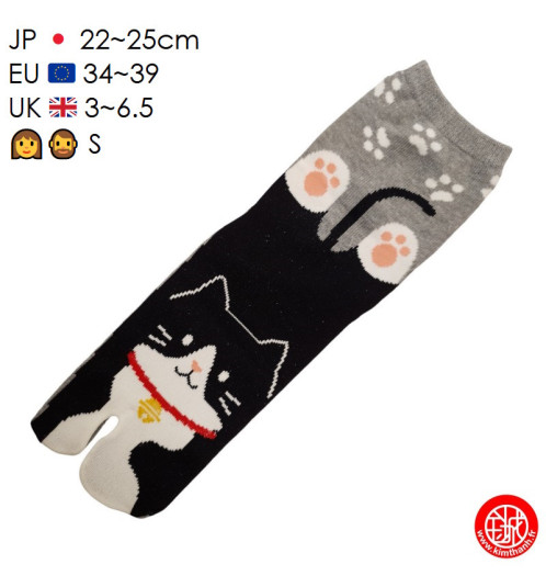 Tabi Socks (S) Chaussettes à orteil japonaises MANEKi SMiLE Grises (Taille extensible de 34 à 39)