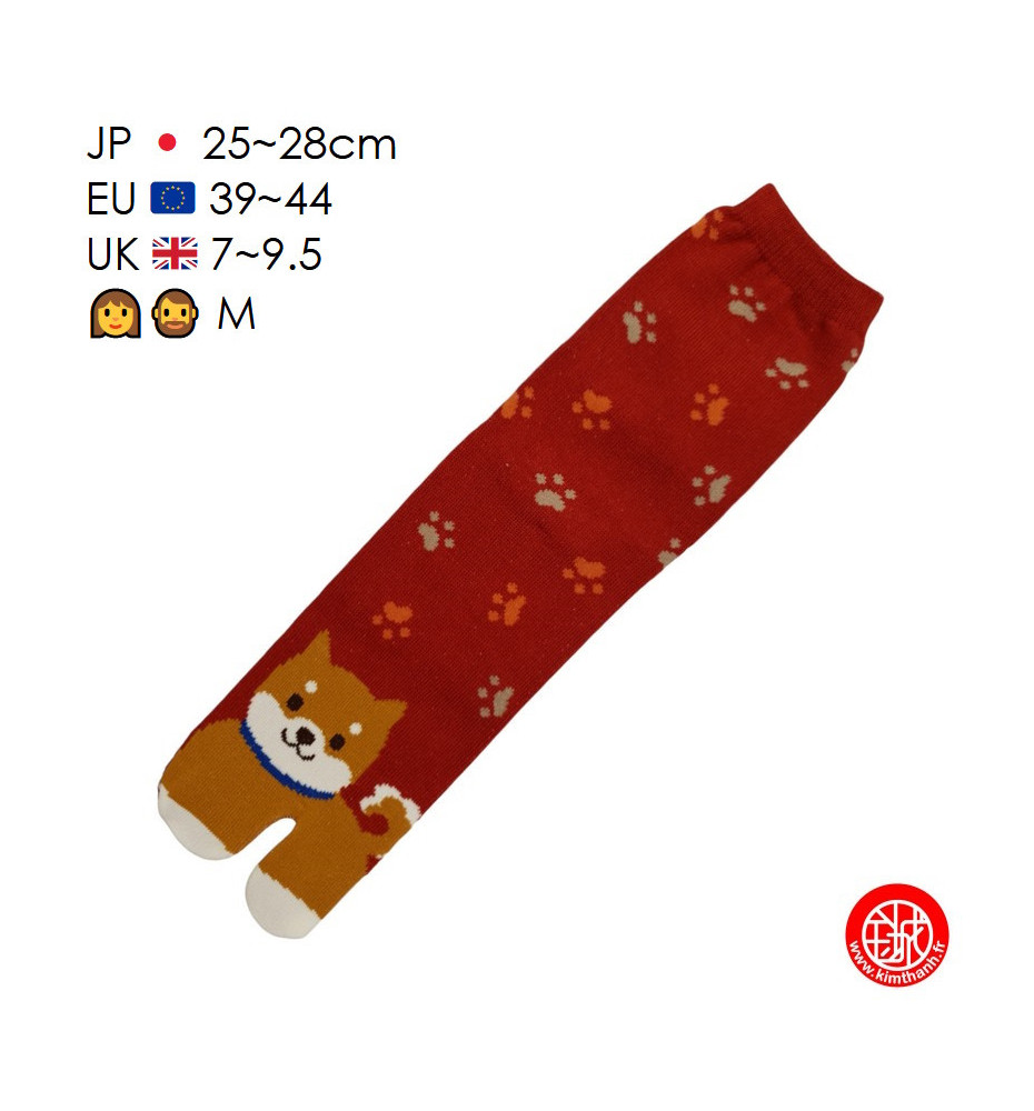 Tabi Socks (M) Chaussettes à orteil japonaises ShibA ShiMON Rouges (extensible t39 à t44)