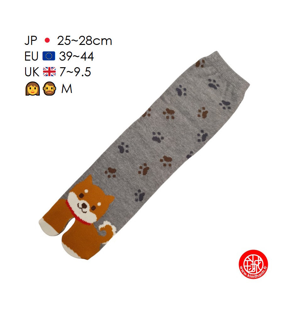 Tabi Socks (M) Chaussettes à orteil japonaises ShibA ShiMON Grises (extensible t39 à t44)
