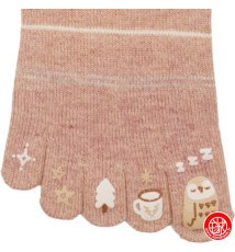 Chaussettes à 5 doigts japonaises (S) ChOUETTE ENdORMiE Rose Saumon (extensible t34 à 39)