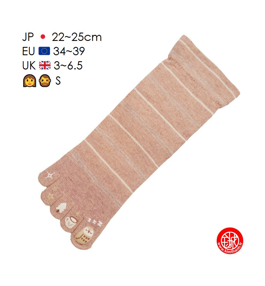 Chaussettes à 5 doigts japonaises (S) ChOUETTE ENdORMiE Rose Saumon (extensible t34 à 39)
