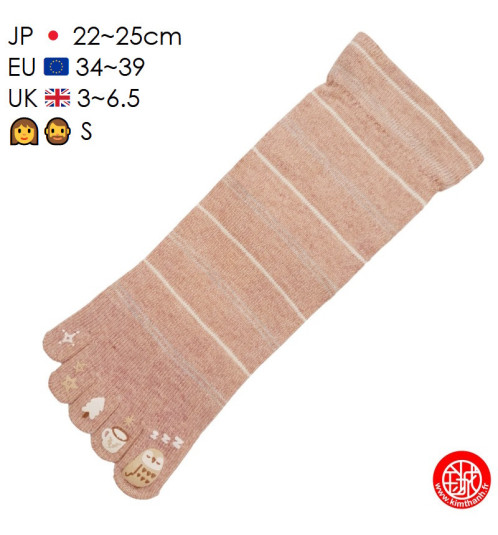 Chaussettes à 5 doigts japonaises (S) ChOUETTE ENdORMiE Rose Saumon (extensible t34 à 39)