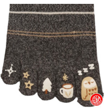 Chaussettes à 5 doigts japonaises (S) ChOUETTE ENdORMiE Noires (extensible t34 à 39)