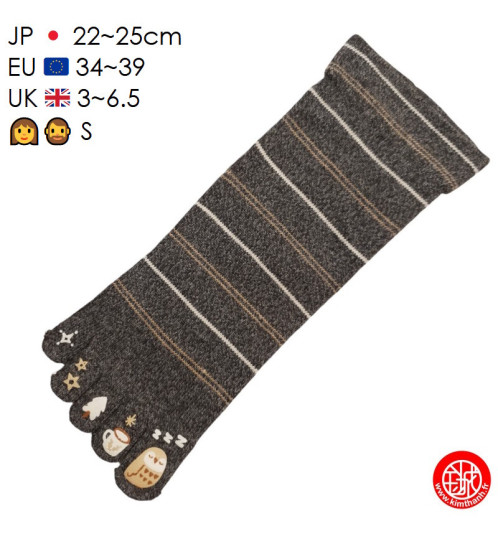 Chaussettes à 5 doigts japonaises (S) ChOUETTE ENdORMiE Noires (extensible t34 à 39)
