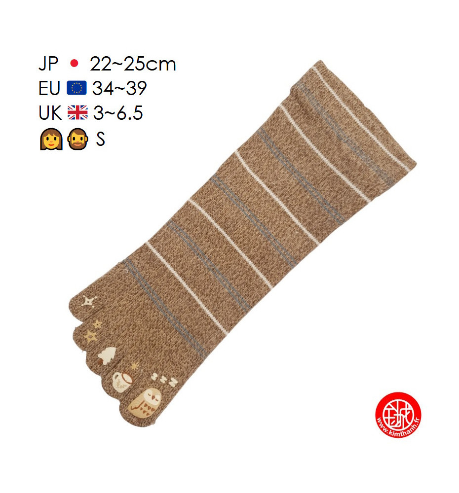 Chaussettes à 5 doigts japonaises (S) ChOUETTE ENdORMiE Marron (extensible t34 à 39)