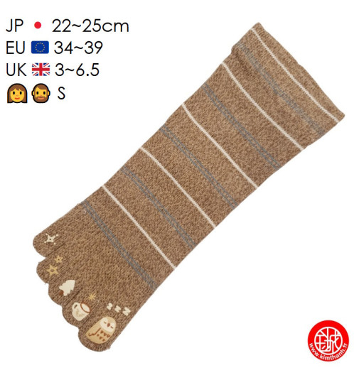 Chaussettes à 5 doigts japonaises (S) ChOUETTE ENdORMiE Marron (extensible t34 à 39)