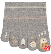 Chaussettes à 5 doigts japonaises (S) ChOUETTE ENdORMiE Grises (extensible t34 à 39)