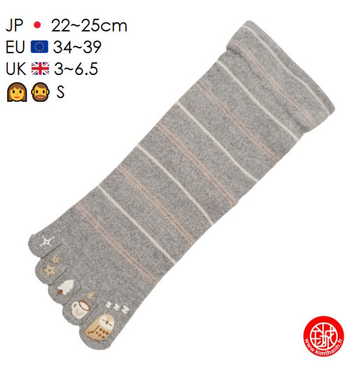 Chaussettes à 5 doigts japonaises (S) ChOUETTE ENdORMiE Grises (extensible t34 à 39)