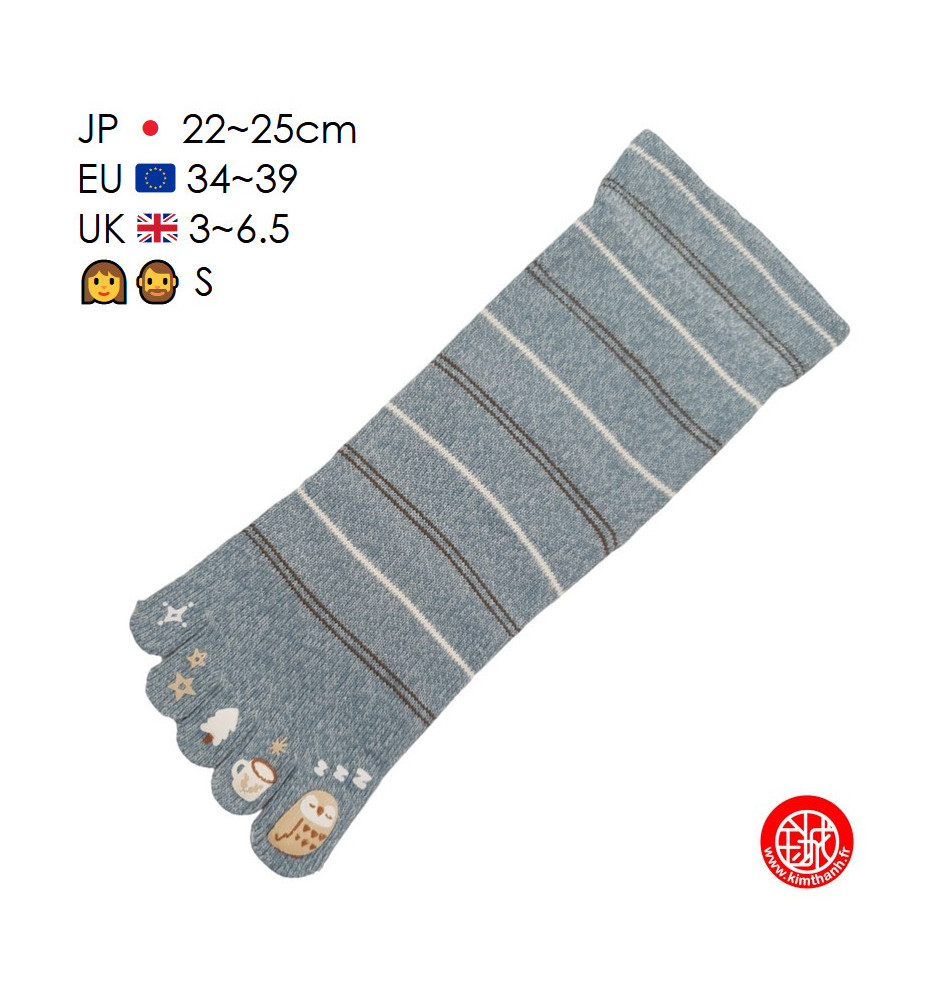 Chaussettes à 5 doigts japonaises (S) ChOUETTE ENdORMiE Bleu clair (extensible t34 à 39)