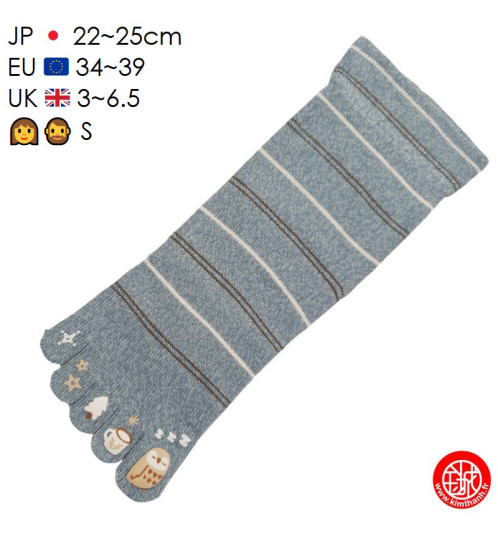 Chaussettes à 5 doigts japonaises (S) ChOUETTE ENdORMiE Bleu clair (extensible t34 à 39)