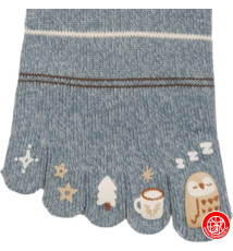 Chaussettes à 5 doigts japonaises (S) ChOUETTE ENdORMiE Bleu clair (extensible t34 à 39)