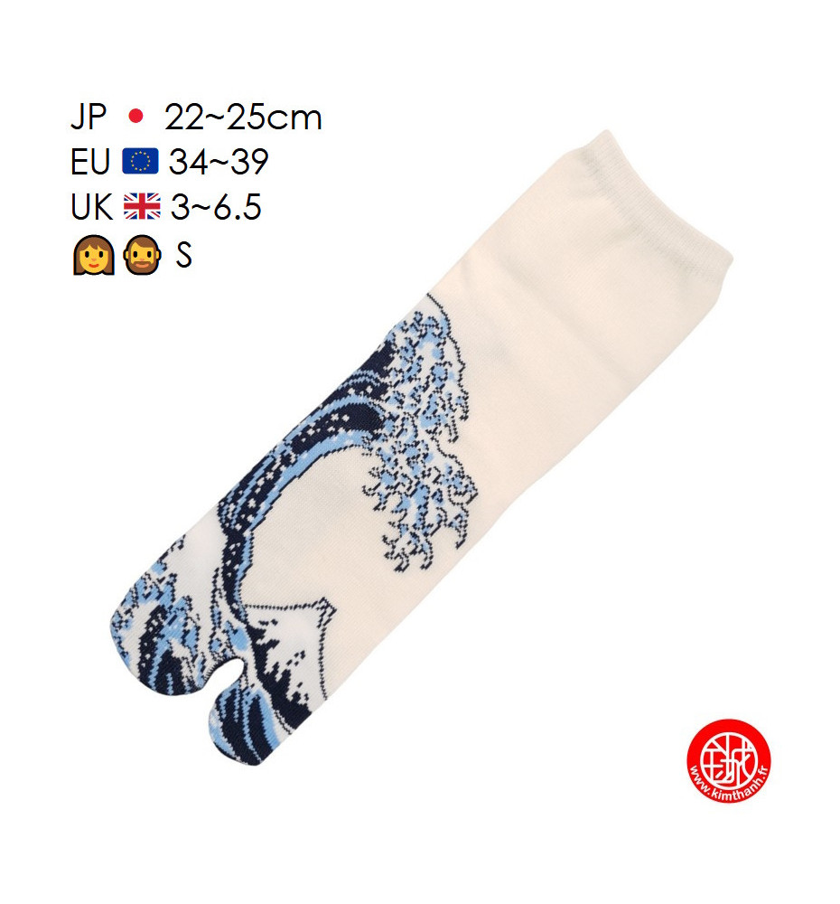 Tabi Socks (S) Chaussettes à orteil japonaises La GRANdE VAGUE de KANAGAWA par HoKUSAi Blanche (extensible t34 à t39)
