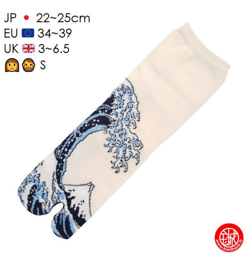 Tabi Socks (S) Chaussettes à orteil japonaises La GRANdE VAGUE de KANAGAWA par HoKUSAi Blanche (extensible t34 à t39)