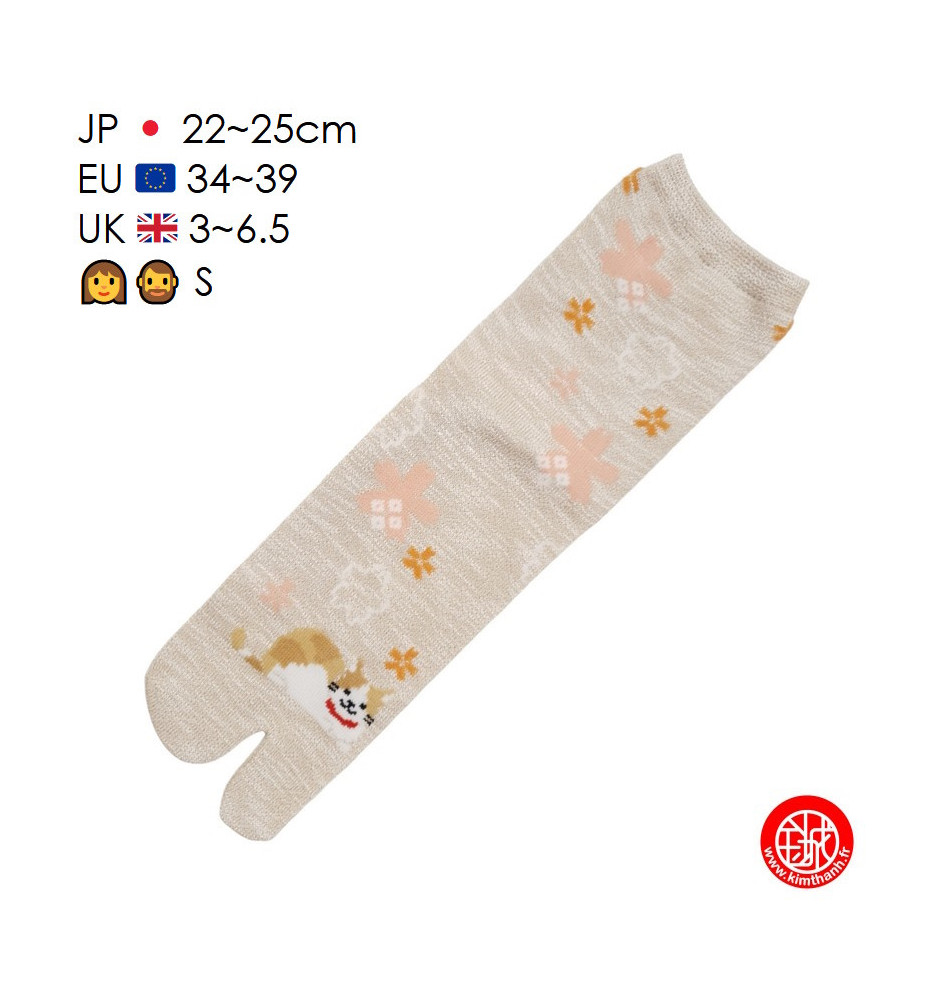 Tabi Socks (S) Chaussettes à orteil japonaises ChAT MANEKi ASSiS Brunes (extensible t34 à t39)