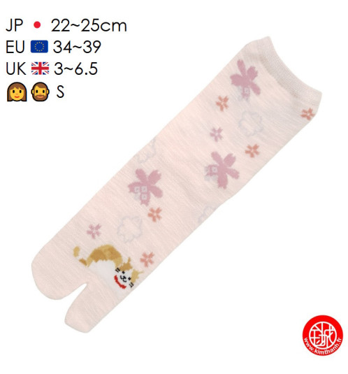 Tabi Socks (S) Chaussettes à orteil japonaises ChAT MANEKi ASSiS Roses (extensible t34 à t39)