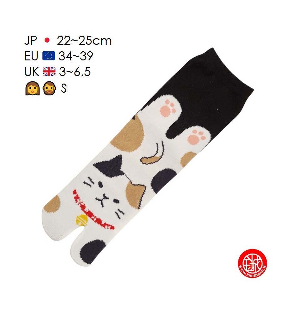 Tabi Socks (S) Chaussettes à orteil japonaises MANEKi NEKO CALiCO Noires (extensible t34 à t39)