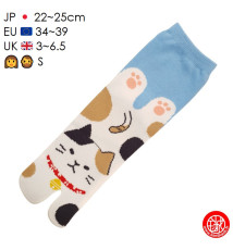 Tabi Socks (S) Chaussettes à orteil japonaises MANEKi NEKO CALiCO Bleues (extensible t34 à t39)
