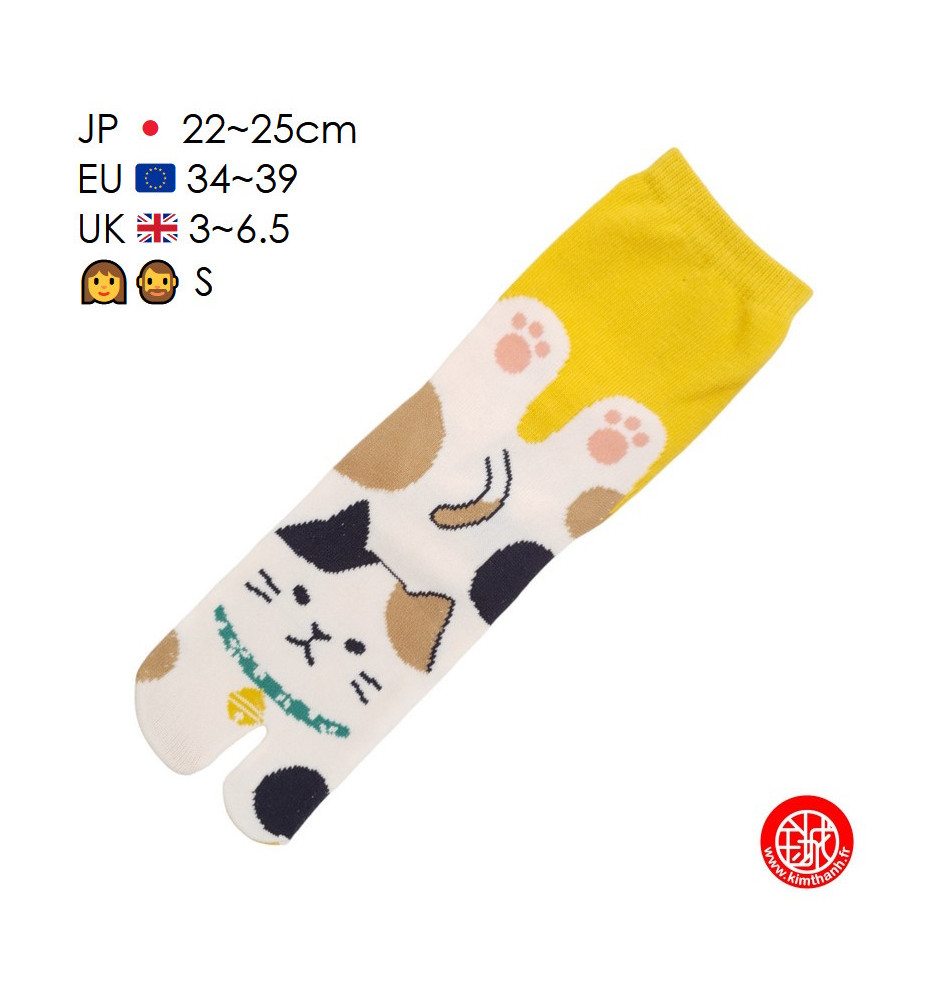 Tabi Socks (S) Chaussettes à orteil japonaises MANEKi NEKO CALiCO Jaunes (extensible t34 à t39)