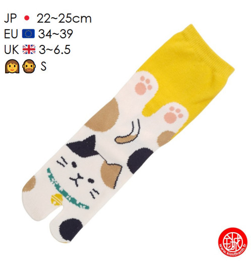 Tabi Socks (S) Chaussettes à orteil japonaises MANEKi NEKO CALiCO Jaunes (extensible t34 à t39)