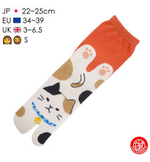 Tabi Socks (S) Chaussettes à orteil japonaises MANEKi NEKO CALiCO Rouge (extensible t34 à t39)