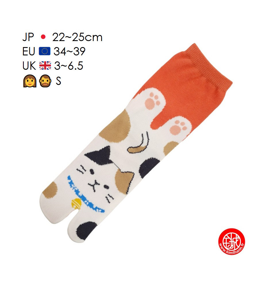 Tabi Socks (S) Chaussettes à orteil japonaises MANEKi NEKO CALiCO Rouge (extensible t34 à t39)