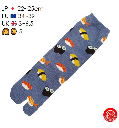 Tabi Socks (S) Chaussettes à orteil japonaises SUShiS et MAKiS Bleues (Taille extensible de 34 à 39)