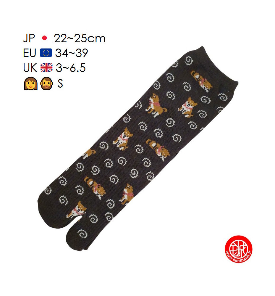 Tabi Socks (S) Chaussettes à orteil japonaises ShiBA et UZUMAKi Noires (extensible t34 à t39)