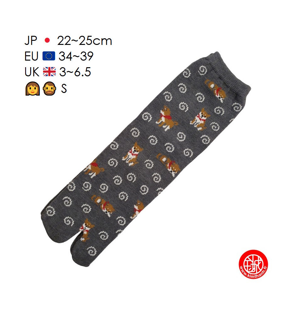 Tabi Socks (S) Chaussettes à orteil japonaises ShiBA et UZUMAKi Gris foncé (extensible t34 à t39)