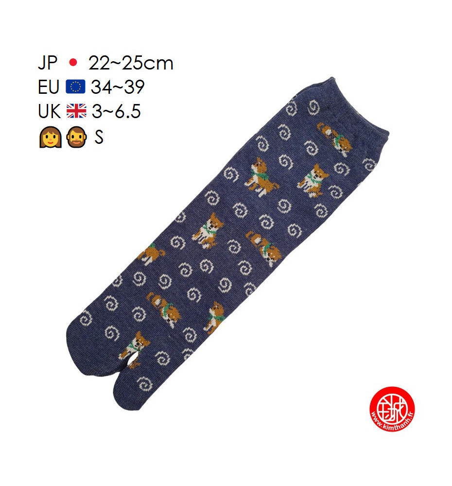Tabi Socks (S) Chaussettes à orteil japonaises ShiBA et UZUMAKi Bleu marines (extensible t34 à t39)