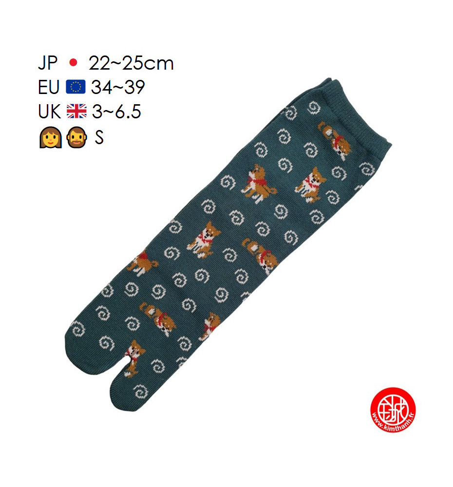 Tabi Socks (S) Chaussettes à orteil japonaises ShiBA et UZUMAKi Vertes (extensible t34 à t39)