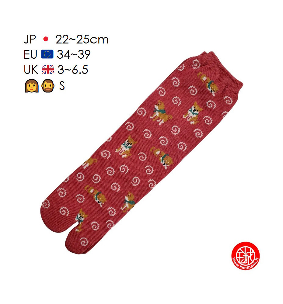 Tabi Socks (S) Chaussettes à orteil japonaises ShiBA et UZUMAKi Rouges (extensible t34 à t39)