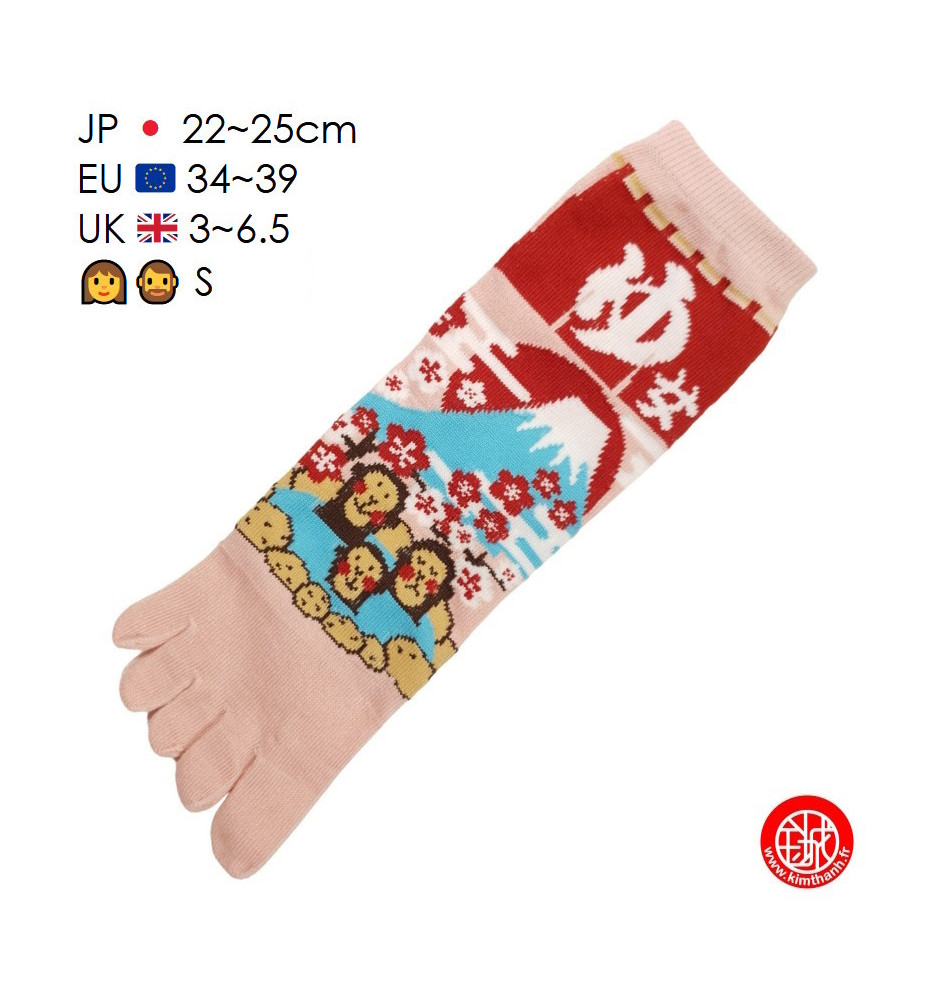 Chaussettes à 5 doigts japonaises (M) SiNGES en ONSEN au MONT FUJi Roses (extensible t34 à t39)