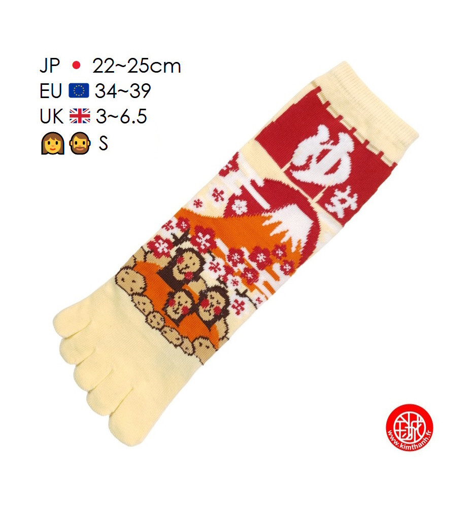 Chaussettes à 5 doigts japonaises (M) SiNGES en ONSEN au MONT FUJi Jaunes (extensible t34 à t39)